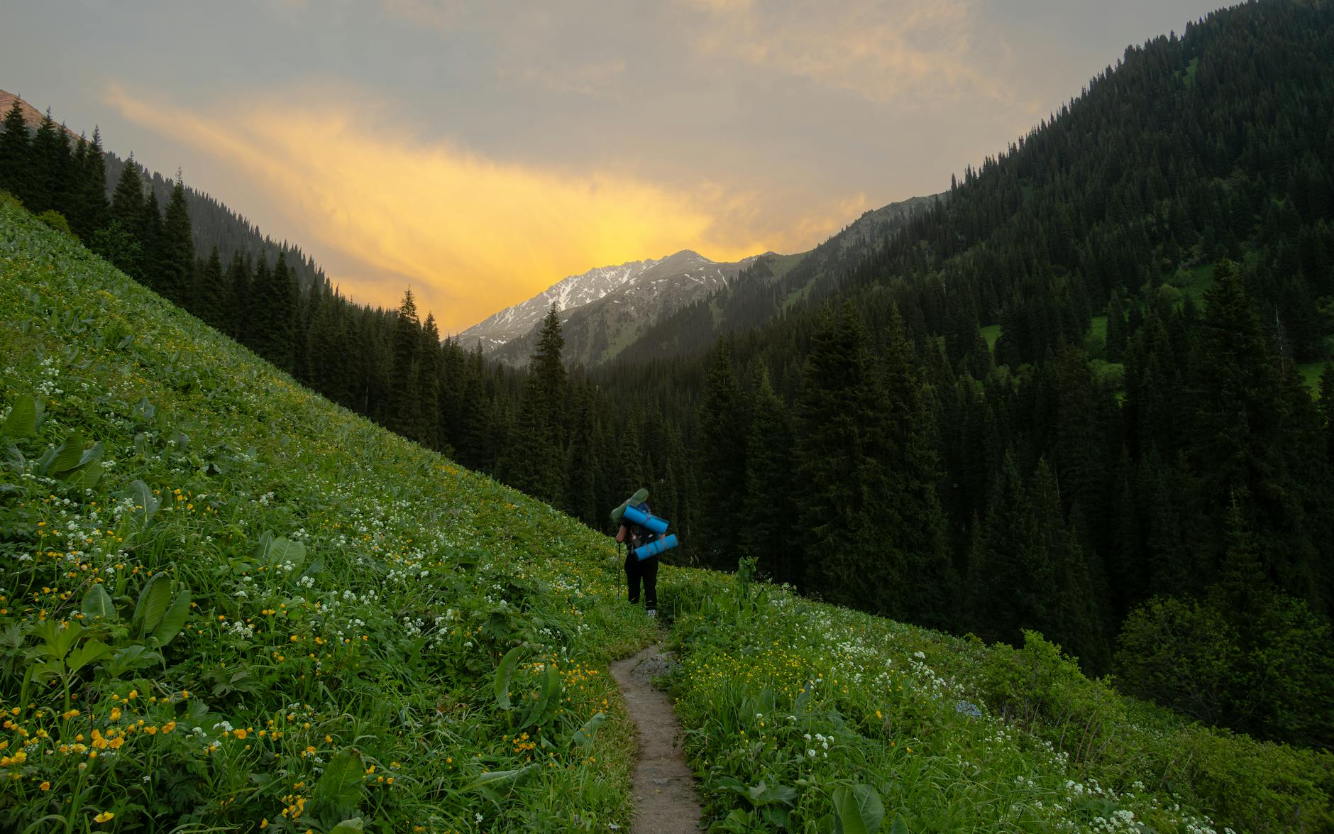Mountain hiking trail in Kazakhstan