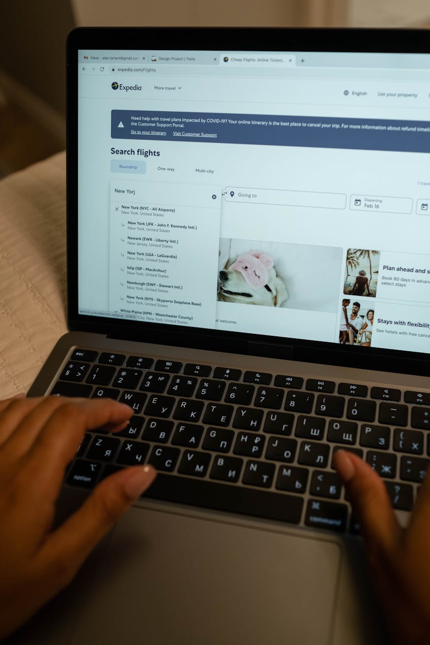 Online booking interface on laptop